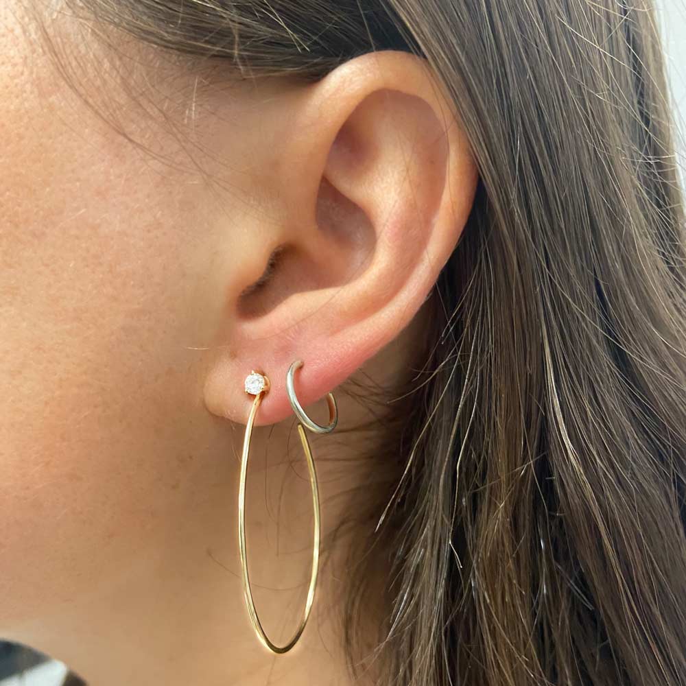 14K Oval Stud Hoops