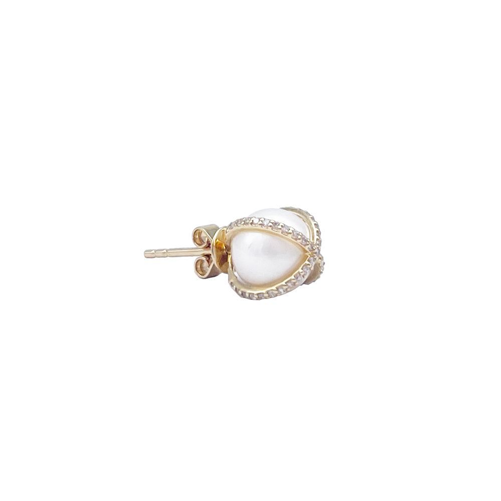 14k Gold Diamond Pearl Cage Studs