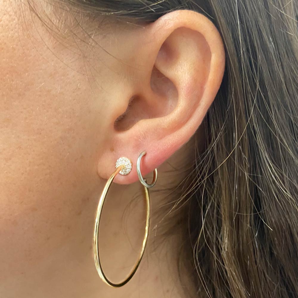 14K Pave Stud Hoops
