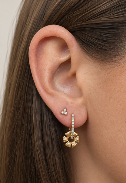 14k Flower Drop Huggies