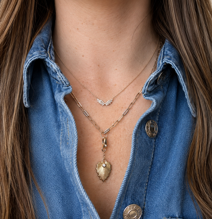 14k Pave Angel Wings Necklace