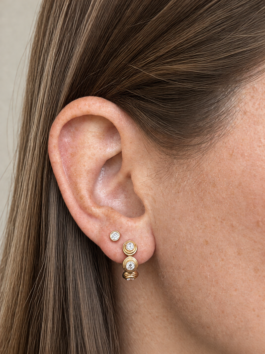 14k Double Bezel Diamond Huggies
