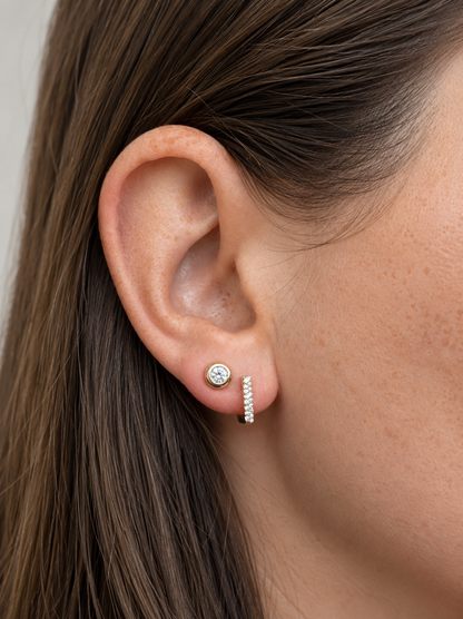 14k Pave Square Huggies