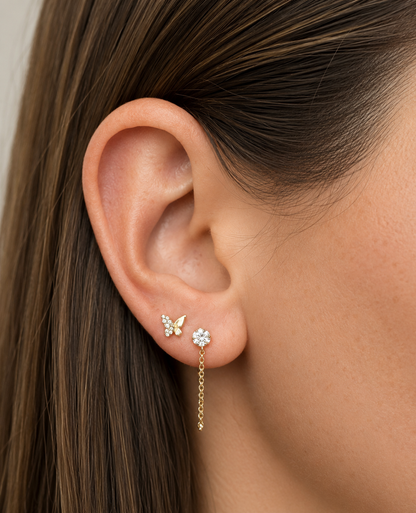 14k Pave Circle Chain Huggies