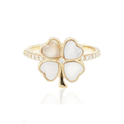 14k Mother of Pearl Clover Ring