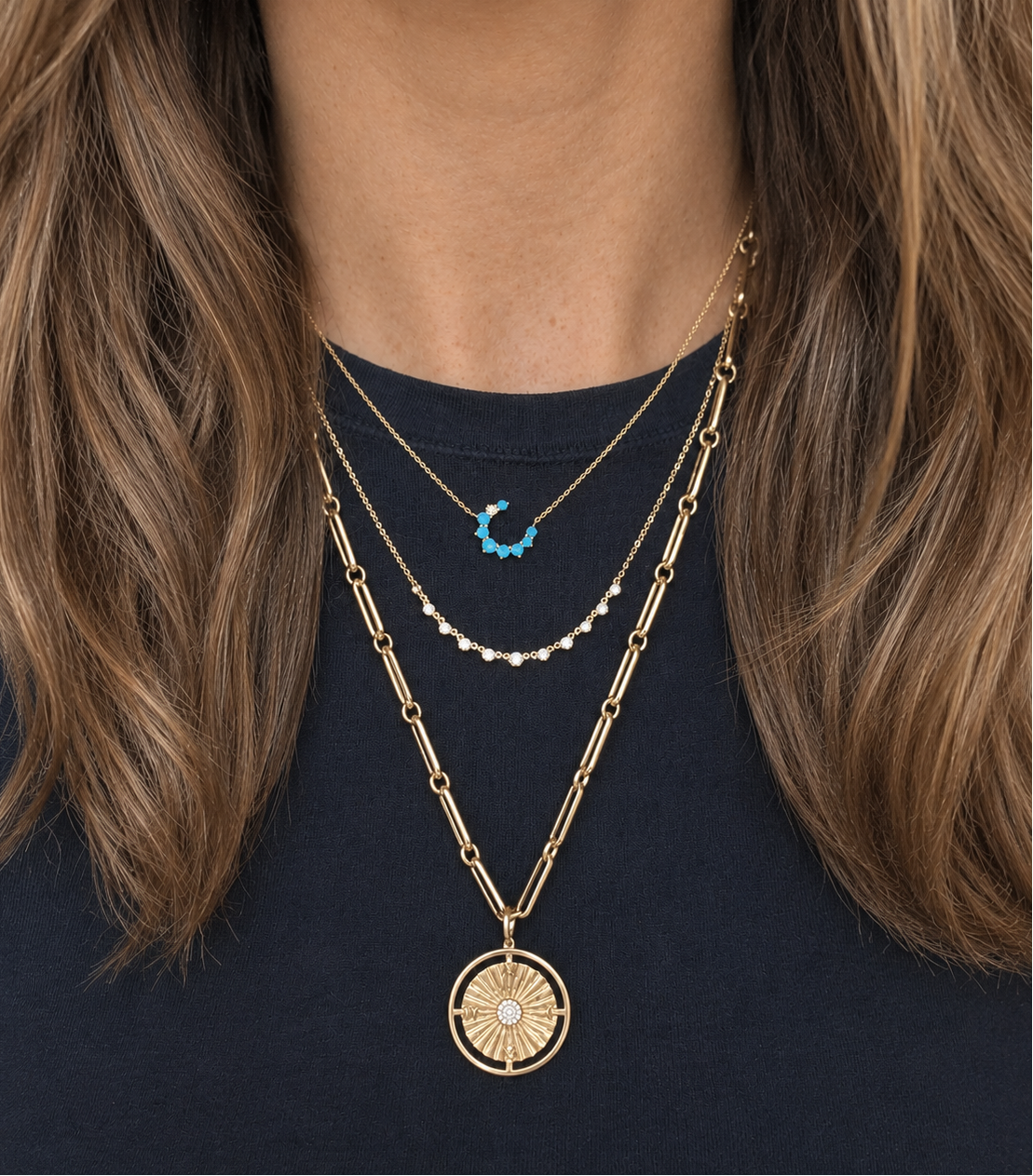 14k Fluted Compass Pendant