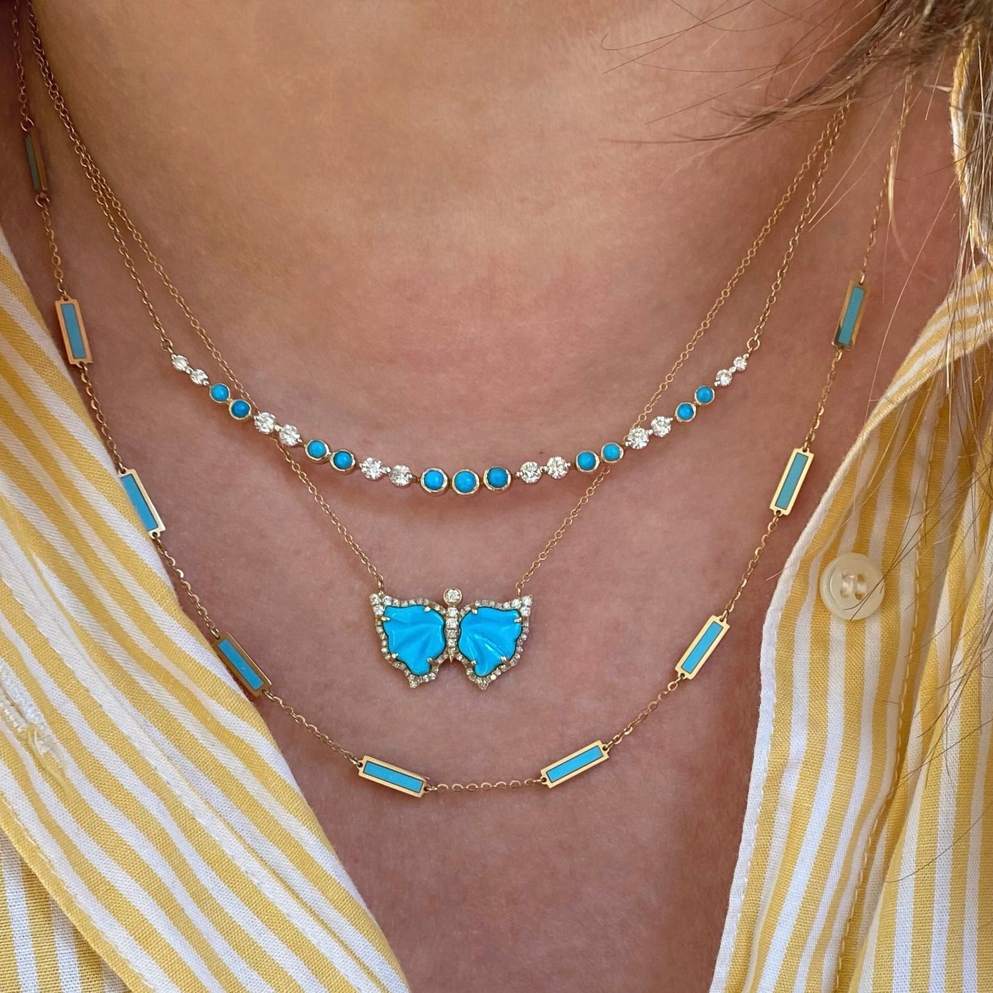 14k Turquoise + Diamond Collar Necklace