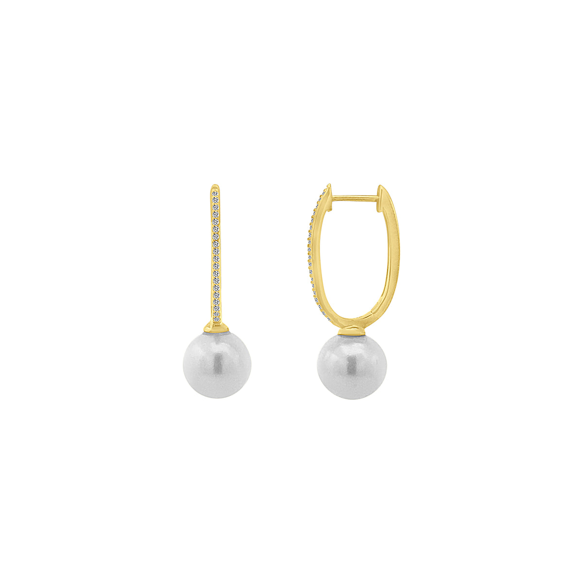 14k Diamond Pearl Drop Huggies