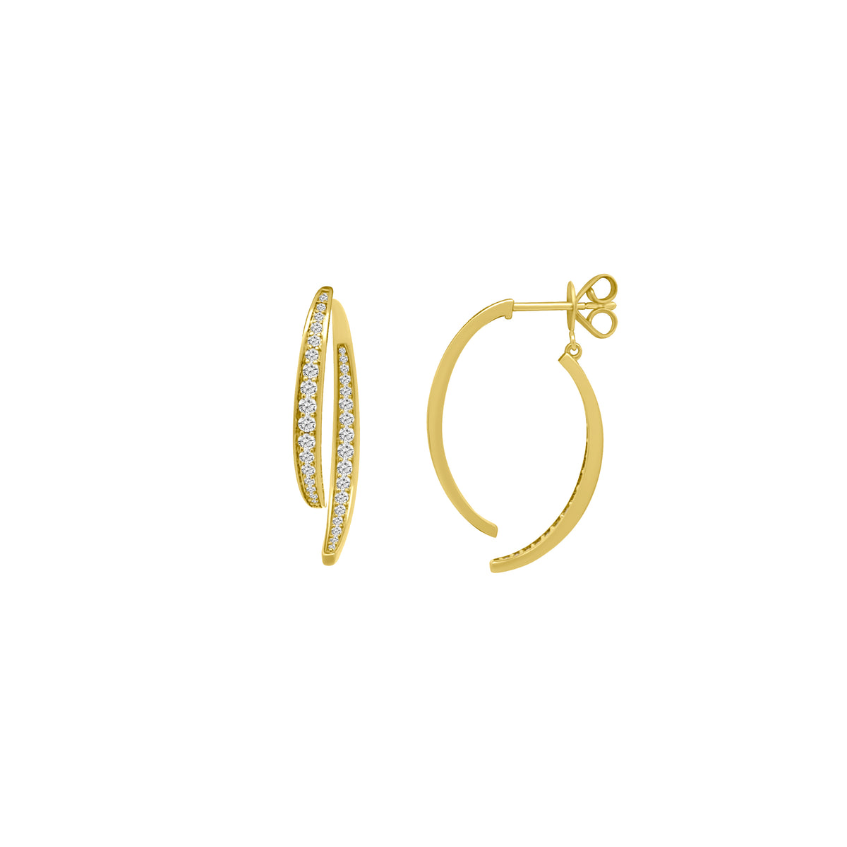 14k Pave Curved Bar Earrings
