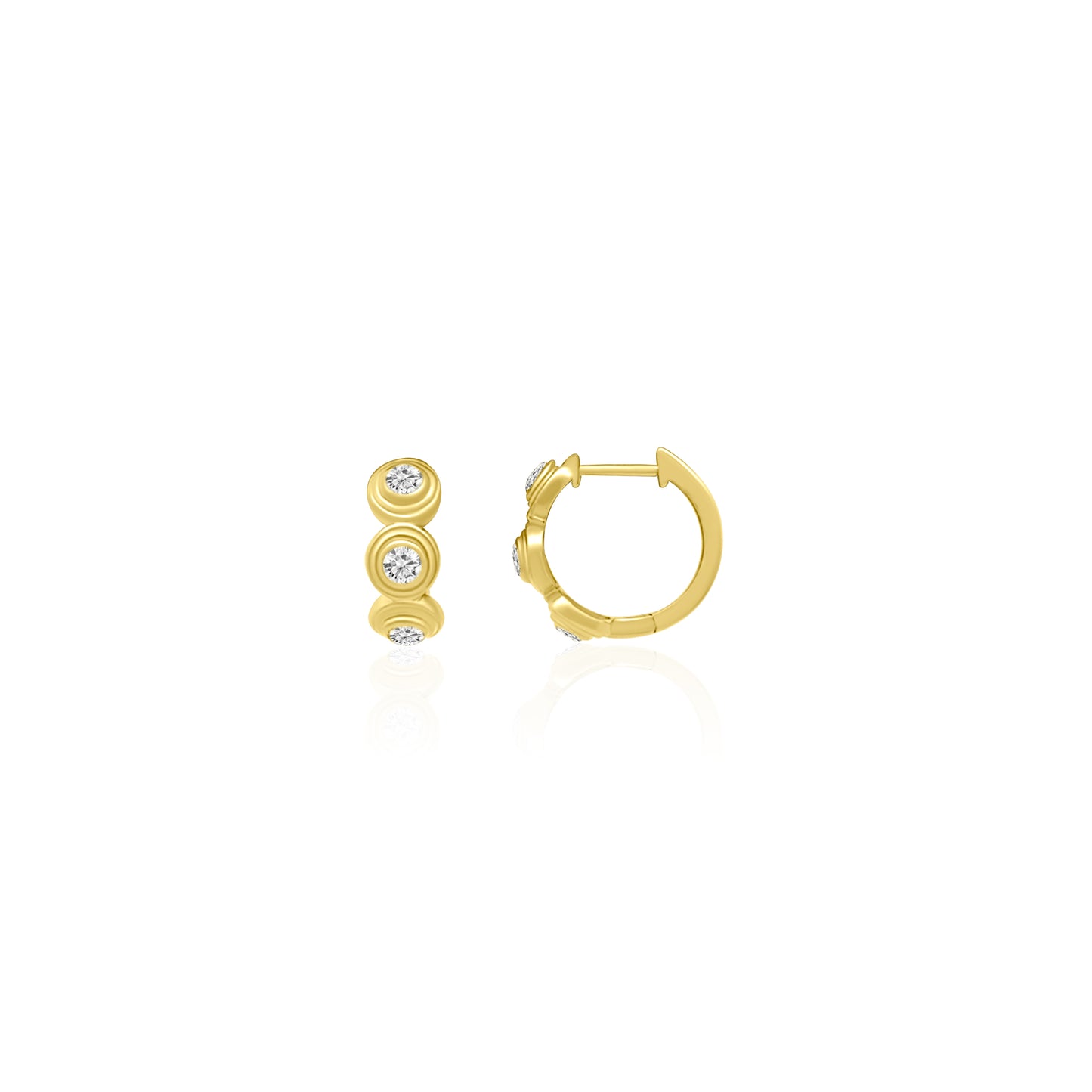 14k Double Bezel Diamond Huggies