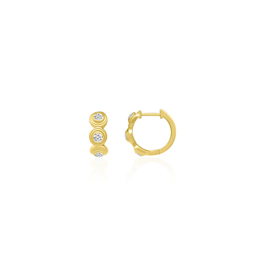 14k Double Bezel Diamond Huggies