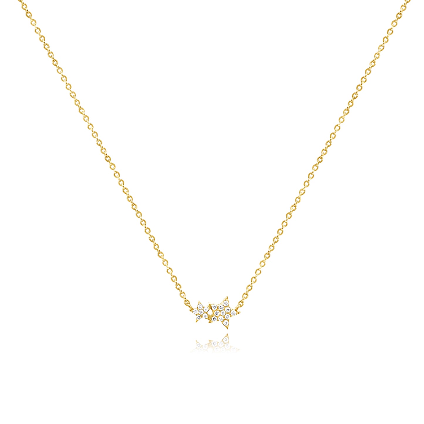 14k Pave Double Star Necklace