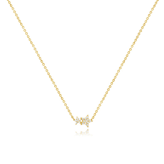 14k Pave Double Star Necklace