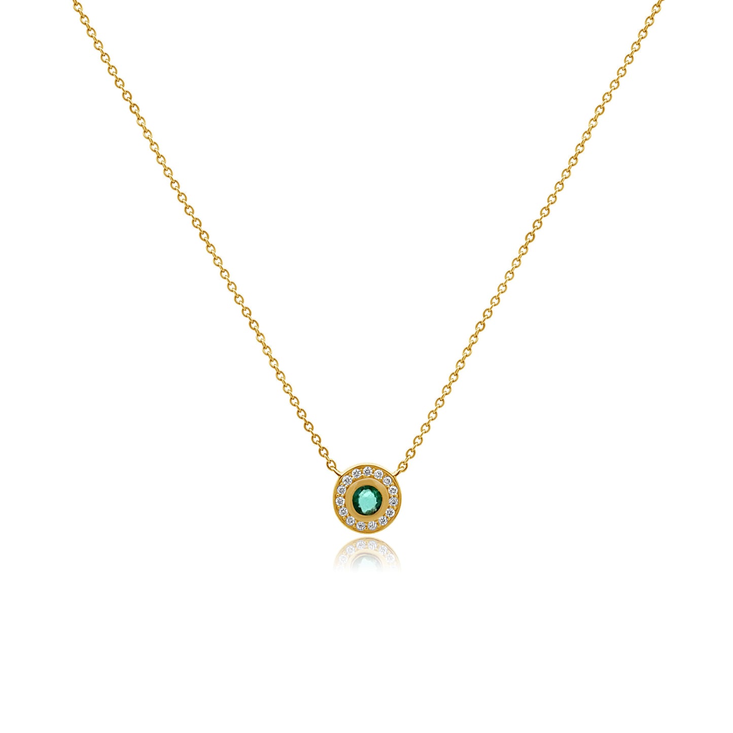 14k Pave Emerald Disc Necklace