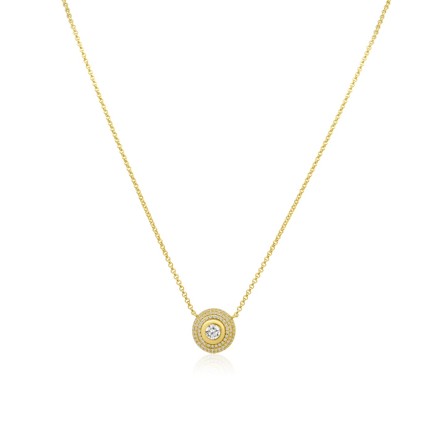14k Pave Button Necklace with Bezel