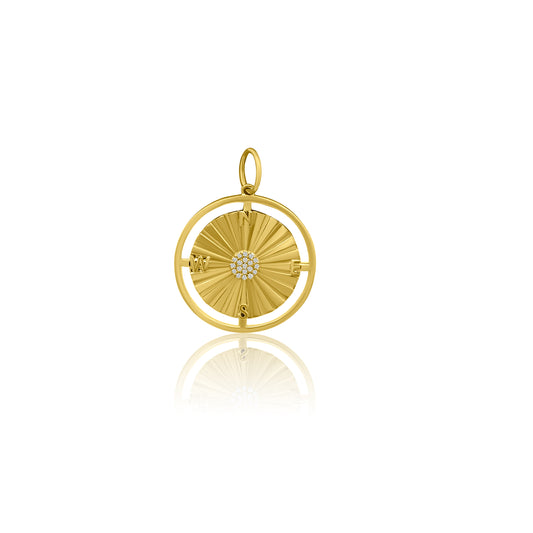 14k Fluted Compass Pendant