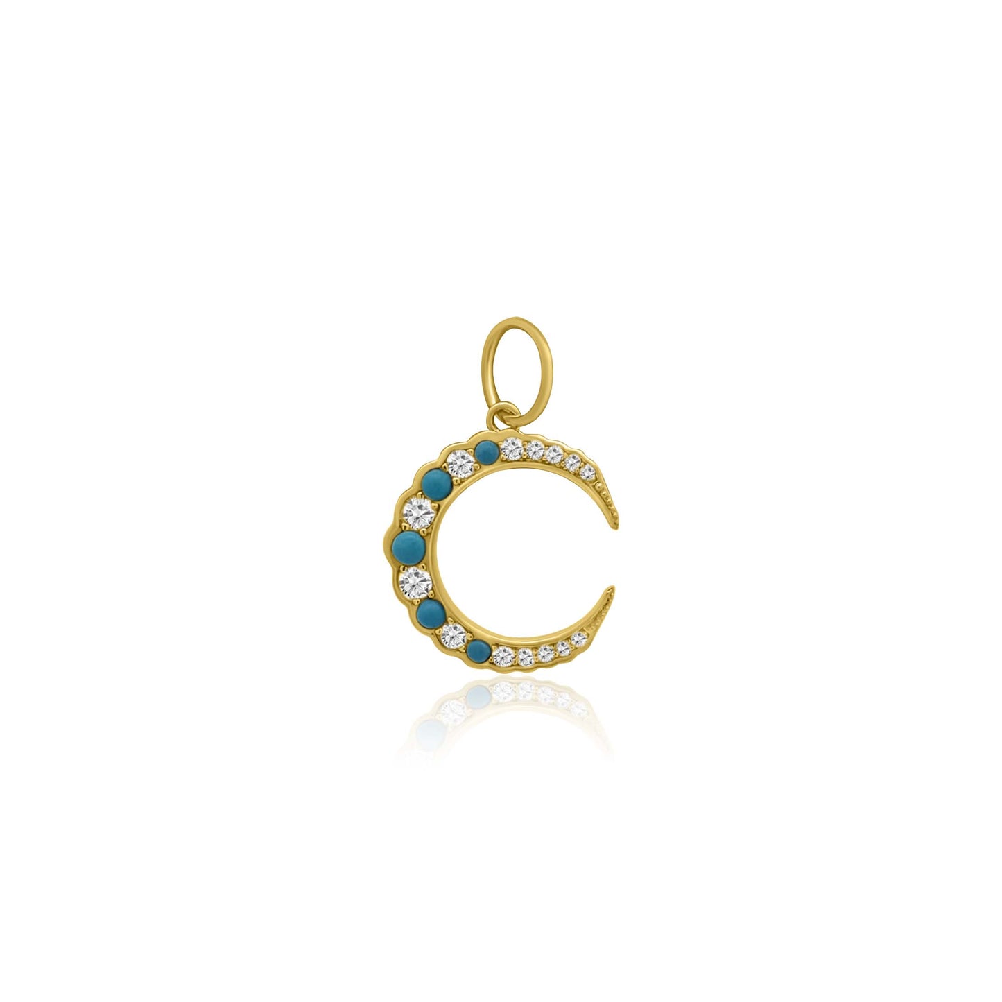 14k Diamond and Turquoise Moon Pendant