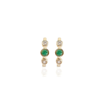 14k Bezel Set Emerald and Diamond Huggies