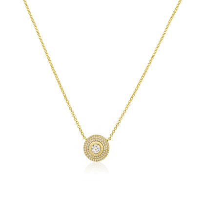 14k Pave Button Necklace with Bezel