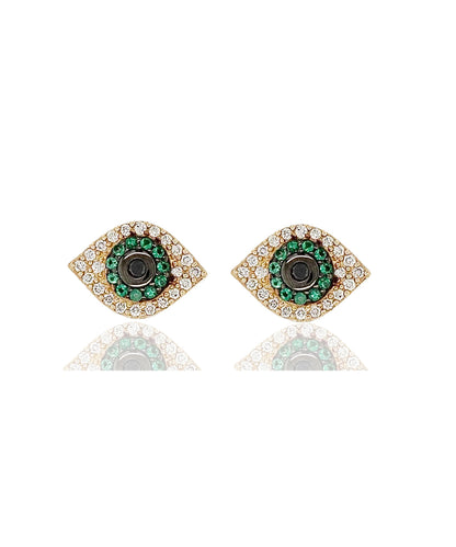 14K Emerald Evil Eye Studs