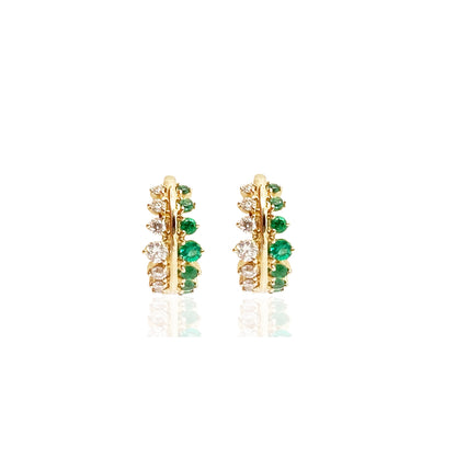 14k Emerald and Diamond Spiky Huggies
