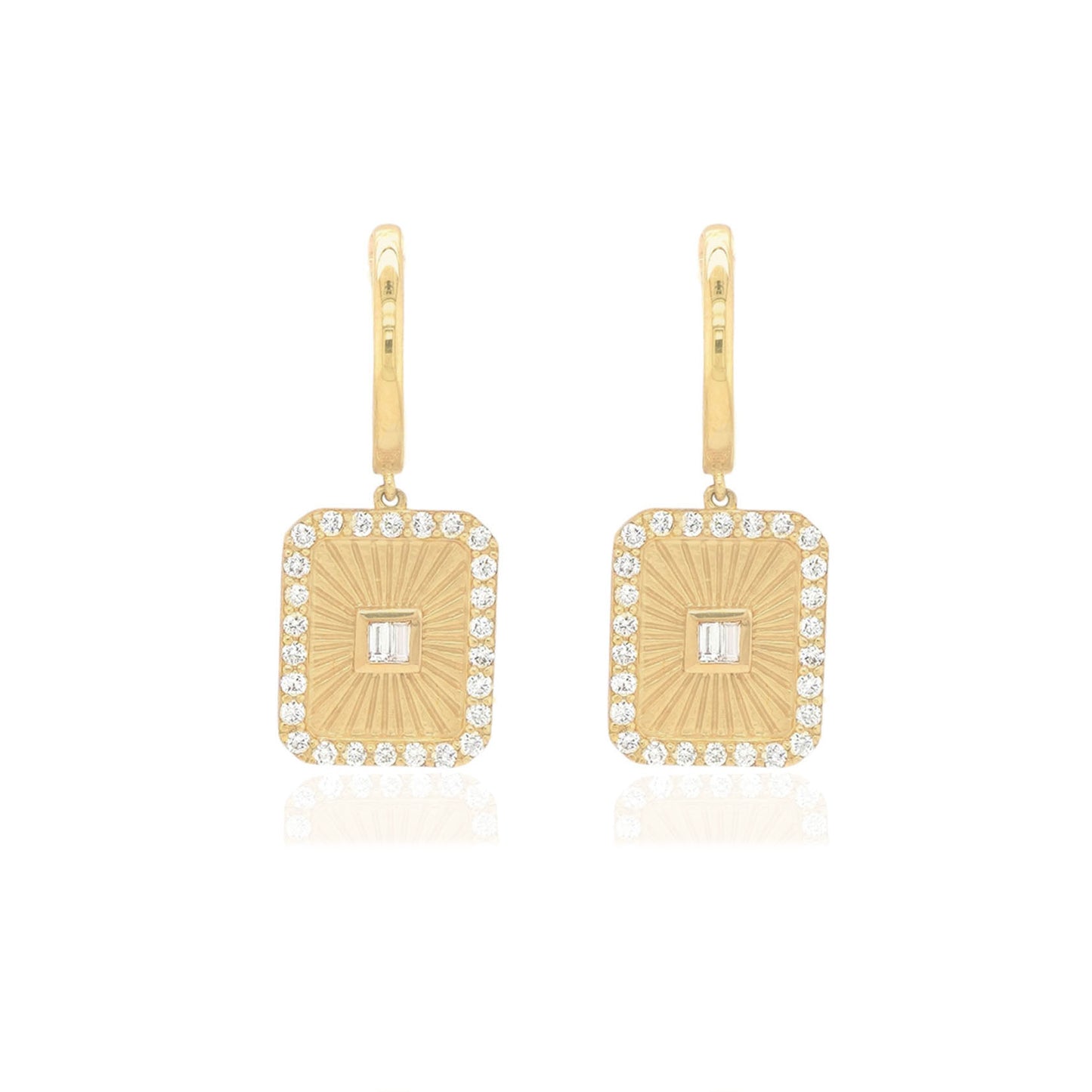 14k Fluted Diamond Tag Earrings