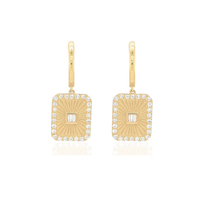 14k Fluted Diamond Tag Earrings