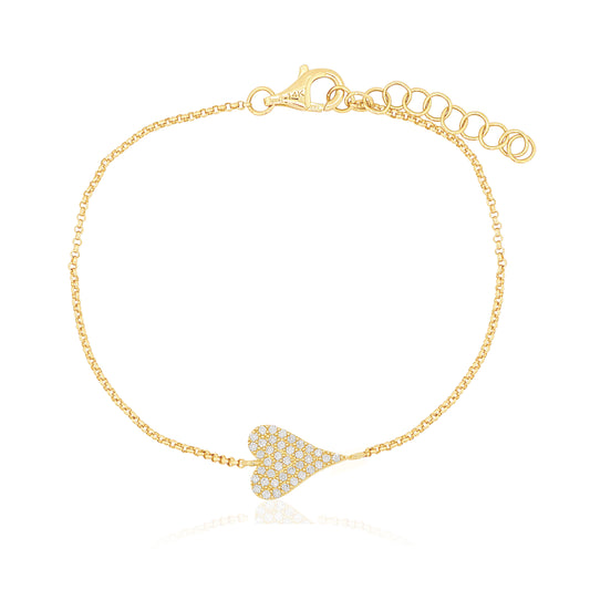 14k Pave Heart Chain Bracelet