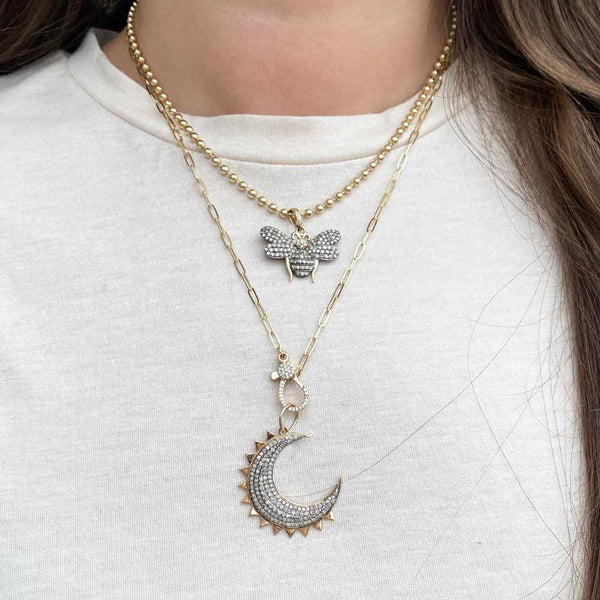 Mixed Metal Pointed Moon Pendant