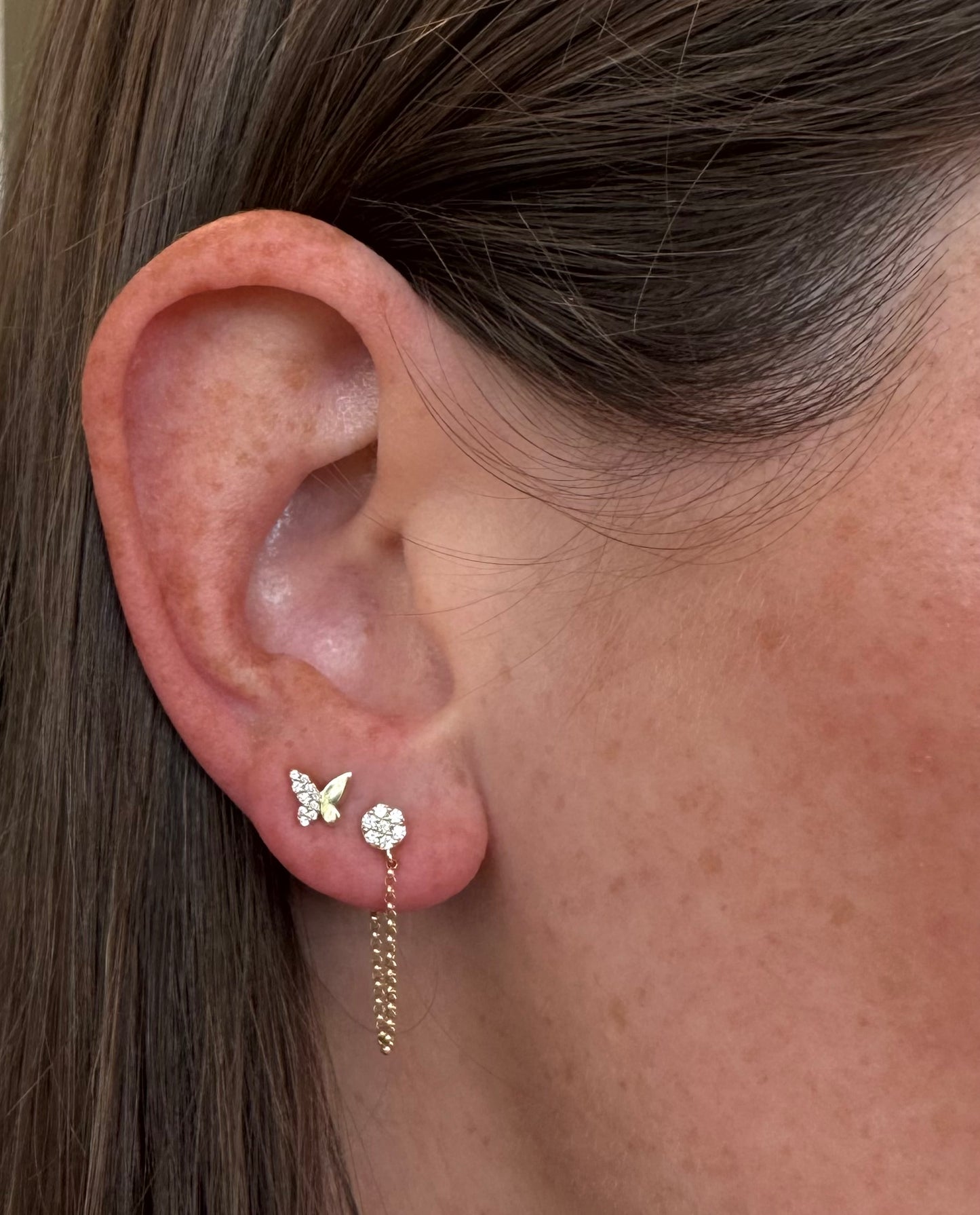 14k Pave Circle Chain Huggies