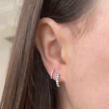 Load image into Gallery viewer, 14K Turquoise Diamond Huggies
