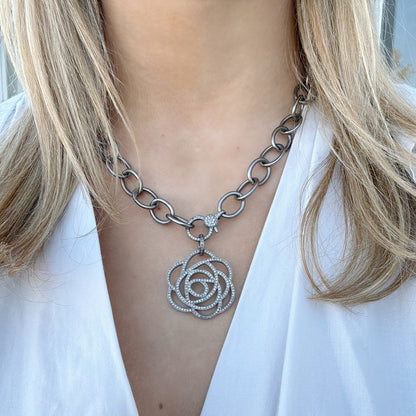 Pave Diamond Rose Pendant