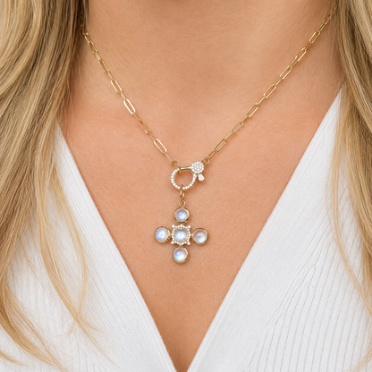 14k Moonstone Cross Pendant