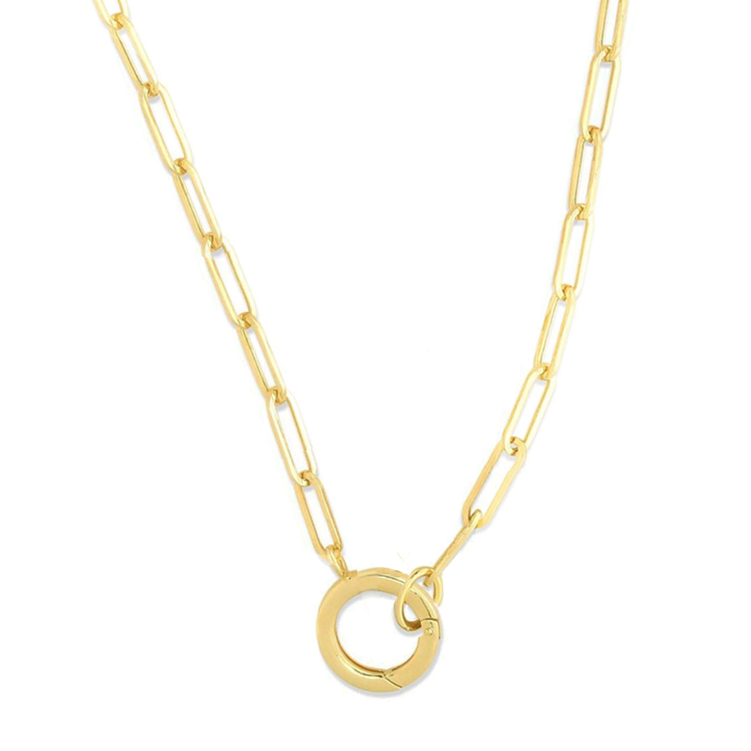 14k Circle Clasp Paperclip Chain