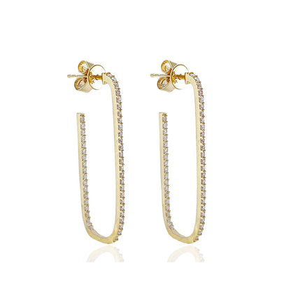 14K Pave Diamond Paperclip Hoops