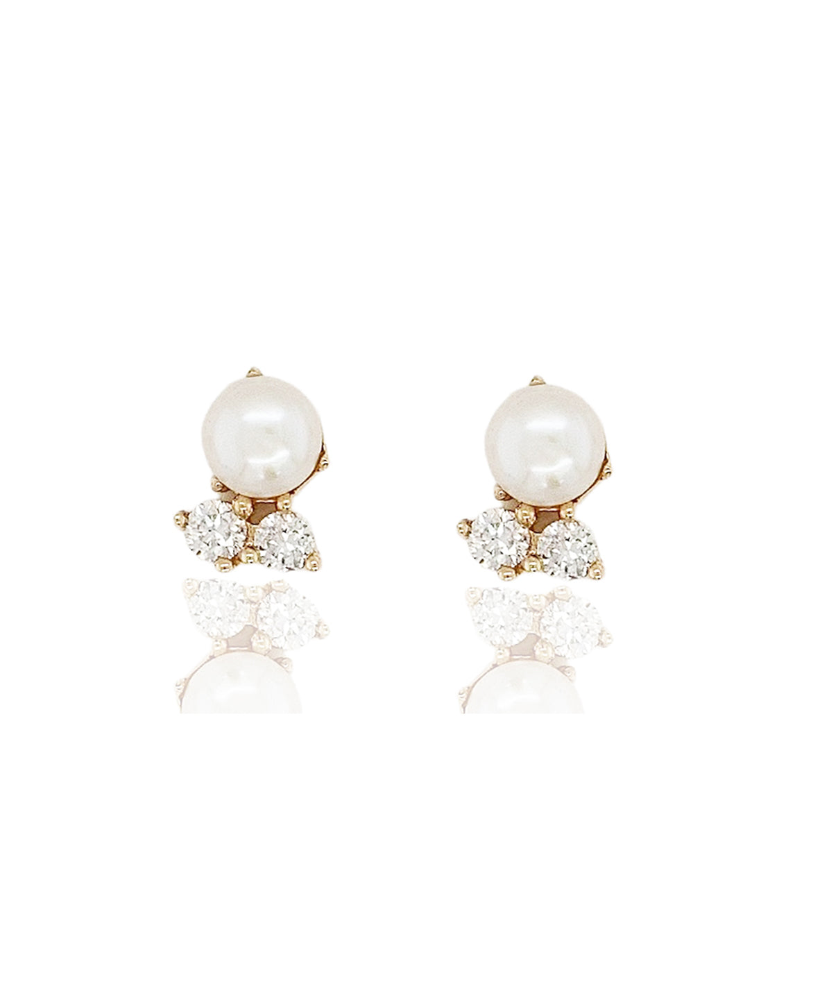 14K Double Diamond Pearl Studs