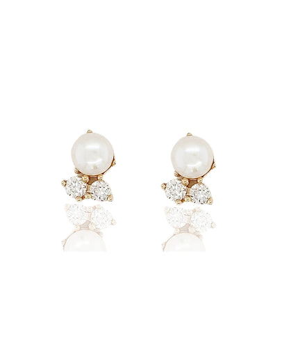 14K Double Diamond Pearl Studs