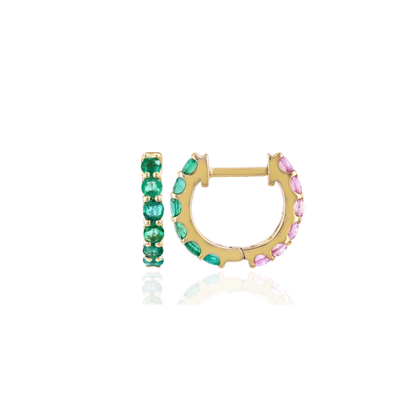 14k Reversible Huggie Emerald/Pink Sapphire