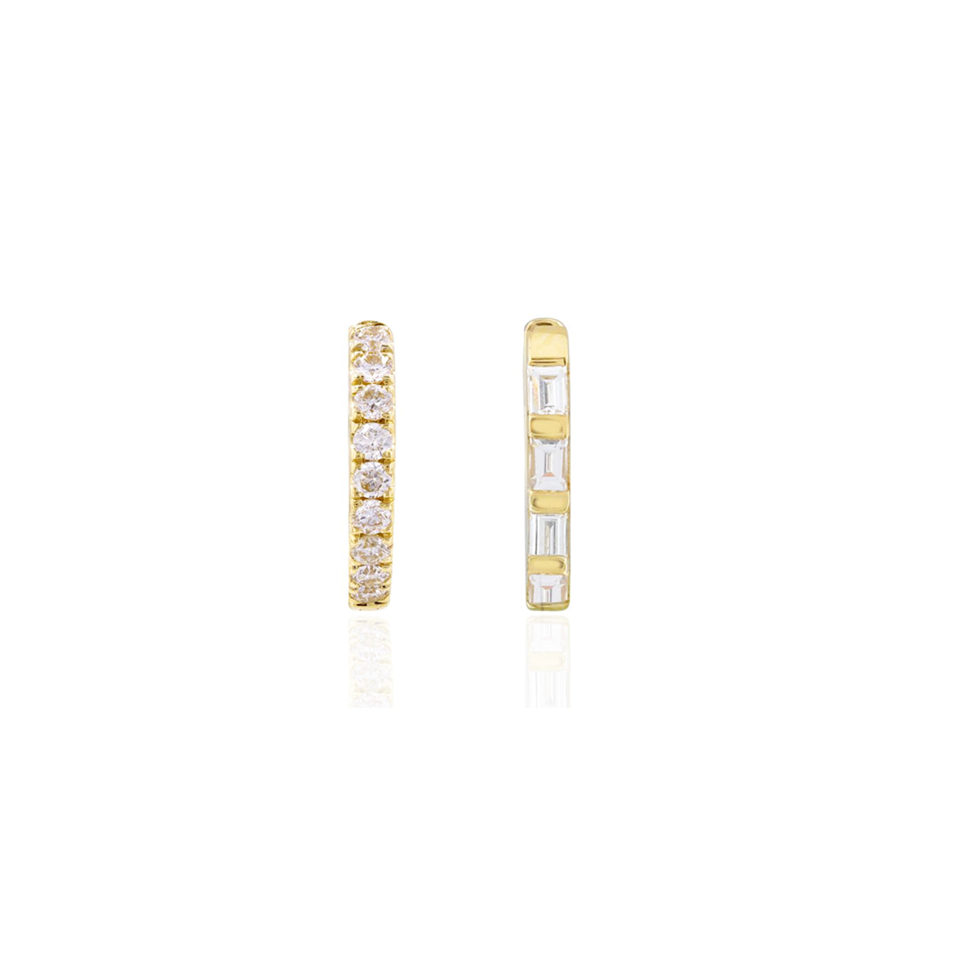 14k Reversible Huggie Pave/Baguette