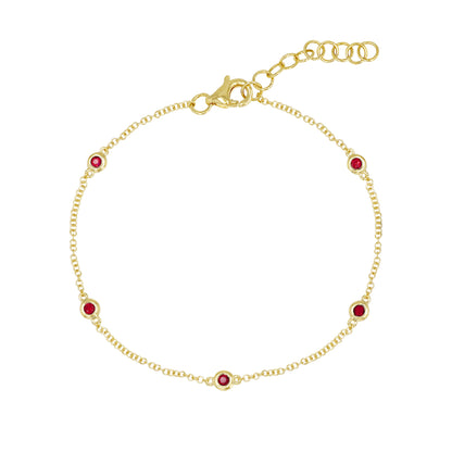 14k Bezel Ruby Station Chain Bracelet