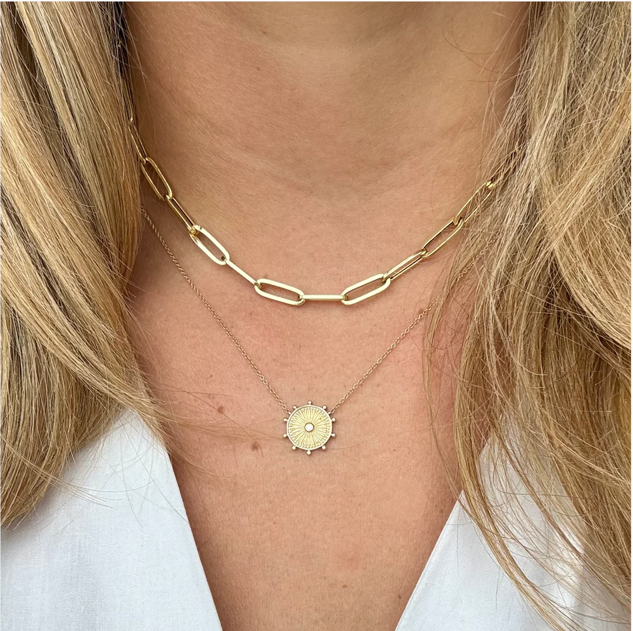 14k Fluted Disc Necklace