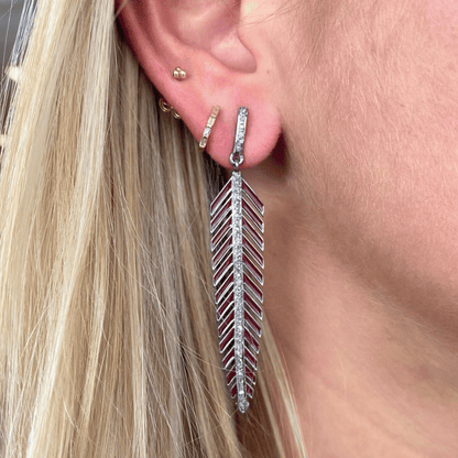 Diamond Enamel Feather Earrings