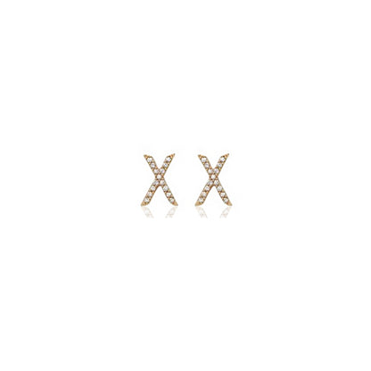 14k Gold Pave X Studs