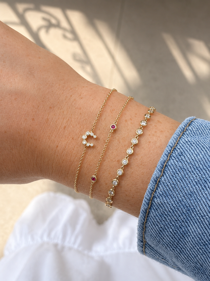 14k Bezel Ruby Station Chain Bracelet