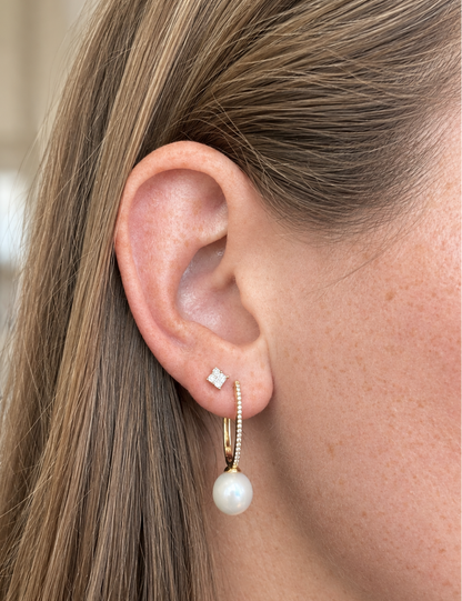 14k Diamond Pearl Drop Huggies