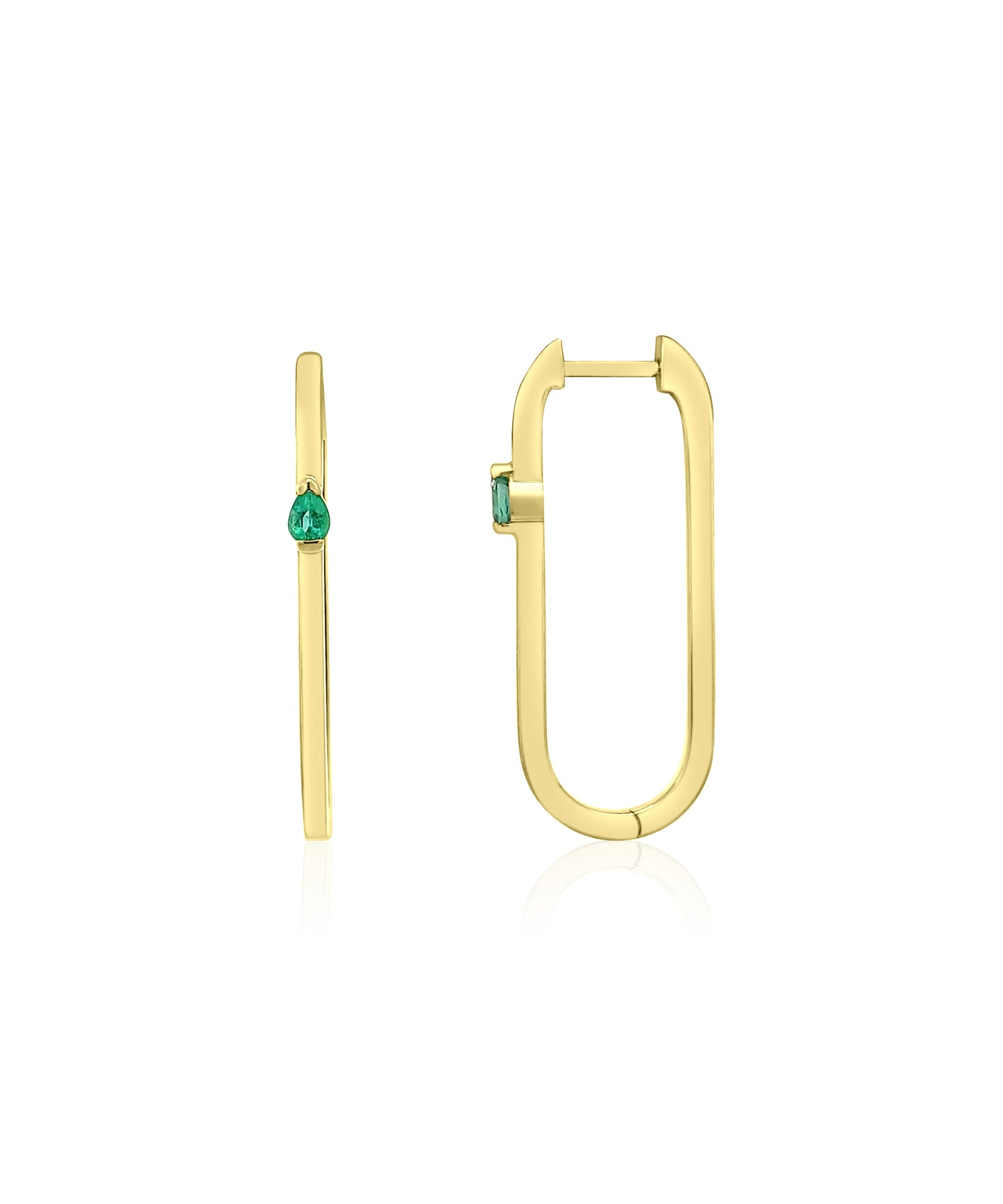 14k Emerald Paperclip Hoops