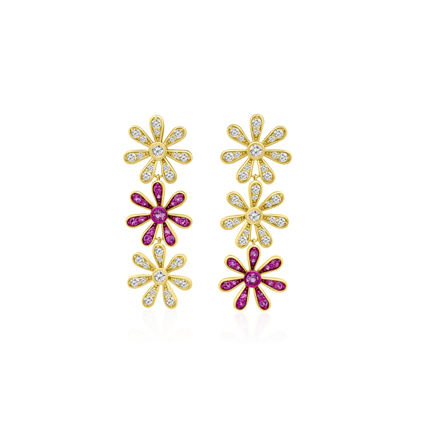 14k Pink Sapphire and Diamond Flower Earrings