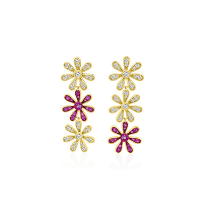 14k Pink Sapphire and Diamond Flower Earrings