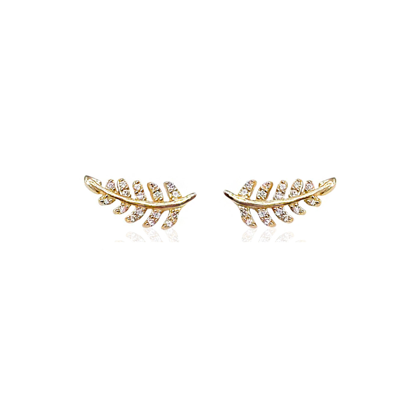 14K Pave Leaf Studs