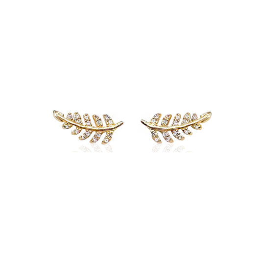 14K Pave Leaf Studs